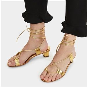 Martiniano Pavone ankle wrap sandals gold leather